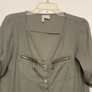 Passport Gray Blouse with Gold Accents